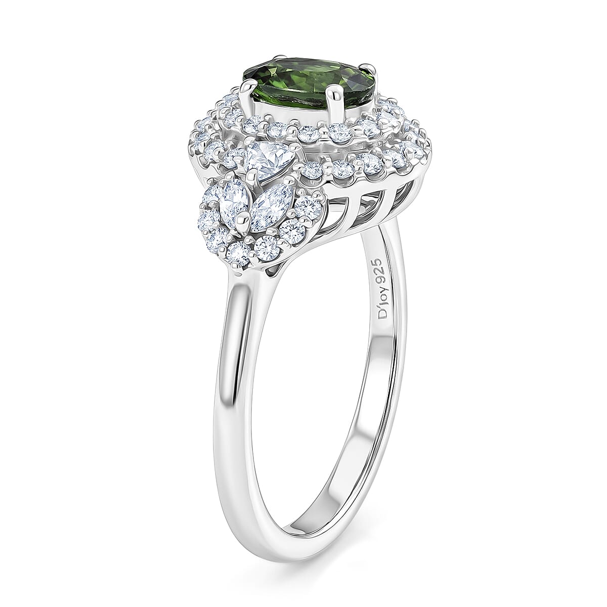 Certified & Appraised D'Joy Premium Malawi Green Sapphire and Moissanite 1.80 ctw Ring in Rhodium Over Sterling Silver (Size 10.0) image number 3