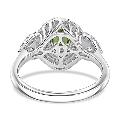Certified & Appraised D'Joy Premium Malawi Green Sapphire and Moissanite 1.80 ctw Ring in Rhodium Over Sterling Silver (Size 10.0)