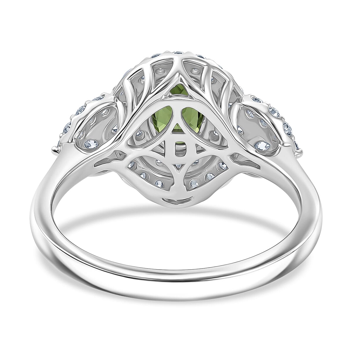 Certified & Appraised D'Joy Premium Malawi Green Sapphire and Moissanite 1.80 ctw Ring in Rhodium Over Sterling Silver (Size 7.0) image number 4