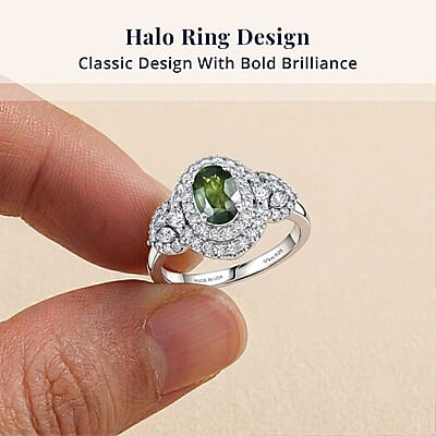 Certified & Appraised D'Joy Premium Malawi Green Sapphire and Moissanite 1.80 ctw Ring in Rhodium Over Sterling Silver (Size 8.0)