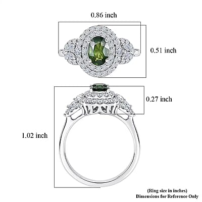 Certified & Appraised D'Joy Premium Malawi Green Sapphire and Moissanite 1.80 ctw Ring in Rhodium Over Sterling Silver (Size 8.0)