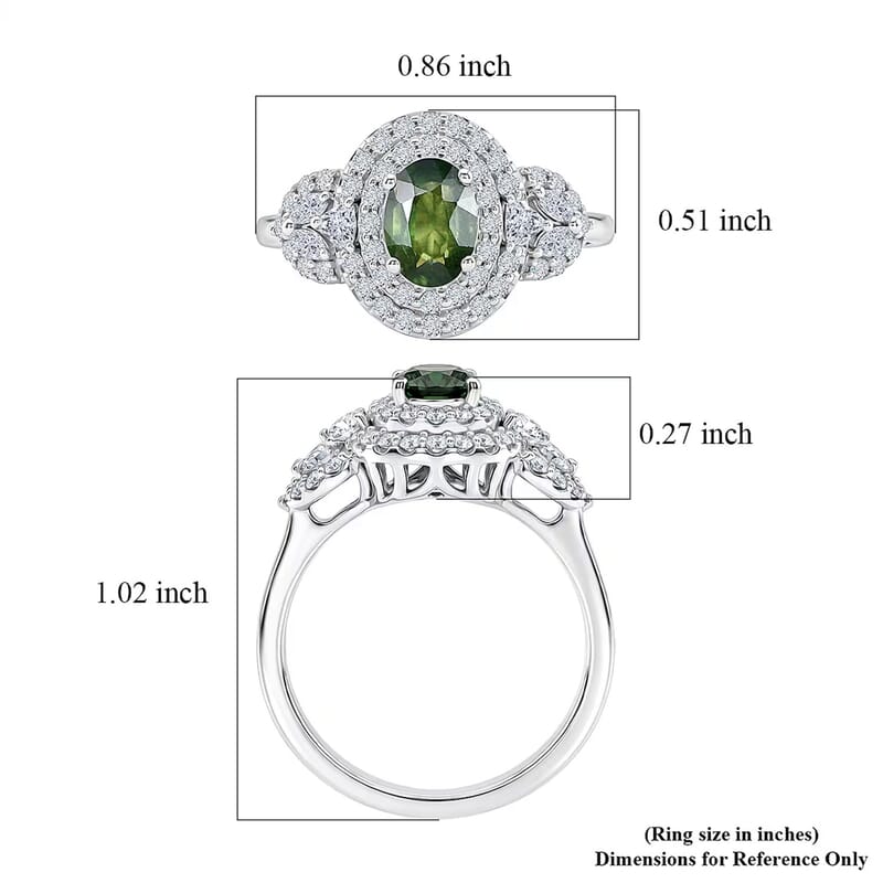 Certified & Appraised D'Joy Premium Malawi Green Sapphire and Moissanite 1.80 ctw Ring in Rhodium Over Sterling Silver (Size 8.0)