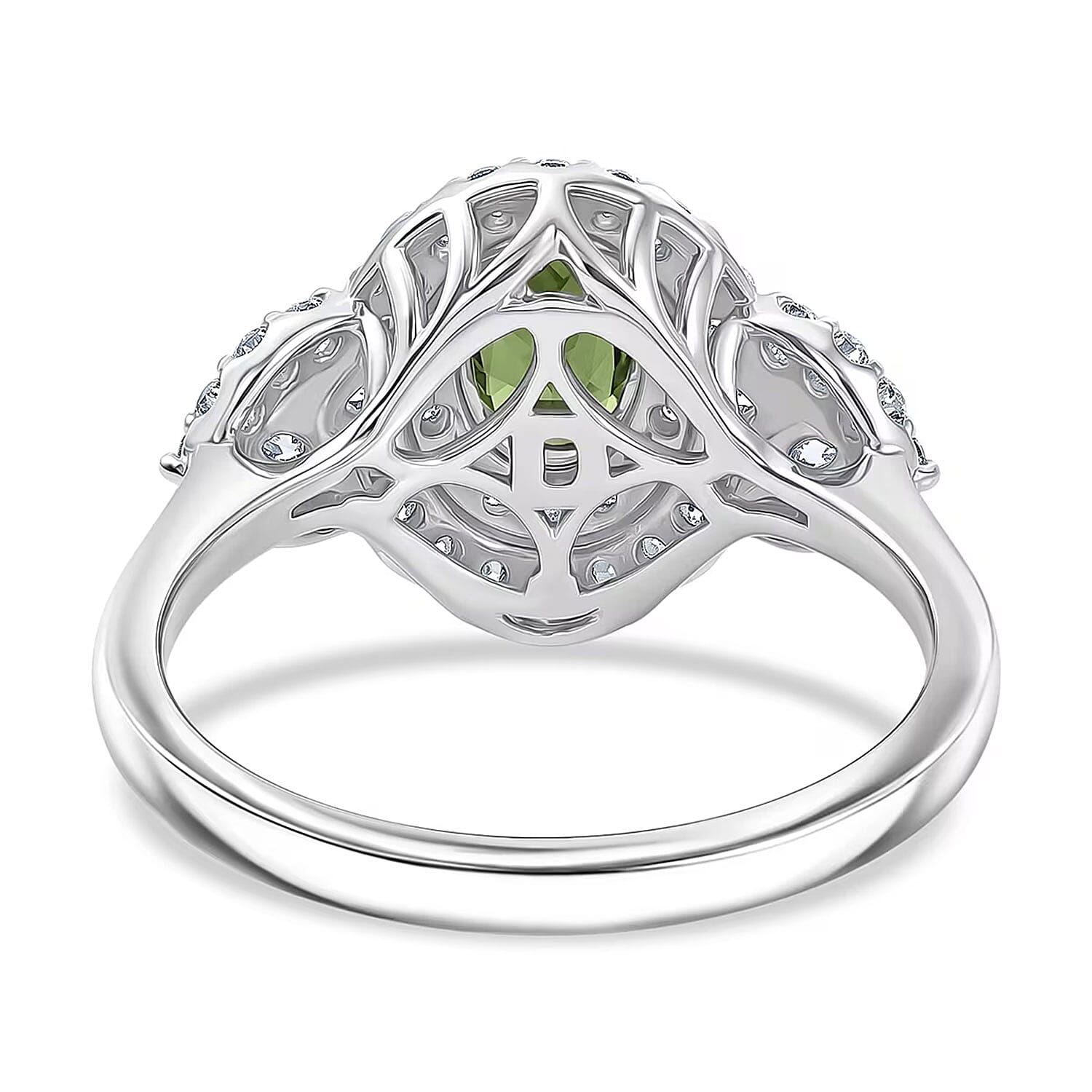 Certified & Appraised D'Joy Premium Malawi Green Sapphire and Moissanite 1.80 ctw Ring in Rhodium Over Sterling Silver (Size 8.0)