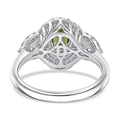 Certified & Appraised D'Joy Premium Malawi Green Sapphire and Moissanite 1.80 ctw Ring in Rhodium Over Sterling Silver (Size 8.0)