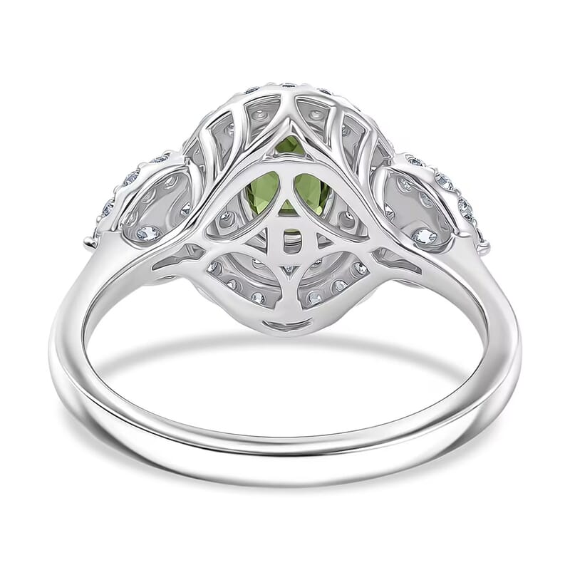 Certified & Appraised D'Joy Premium Malawi Green Sapphire and Moissanite 1.80 ctw Ring in Rhodium Over Sterling Silver (Size 8.0)