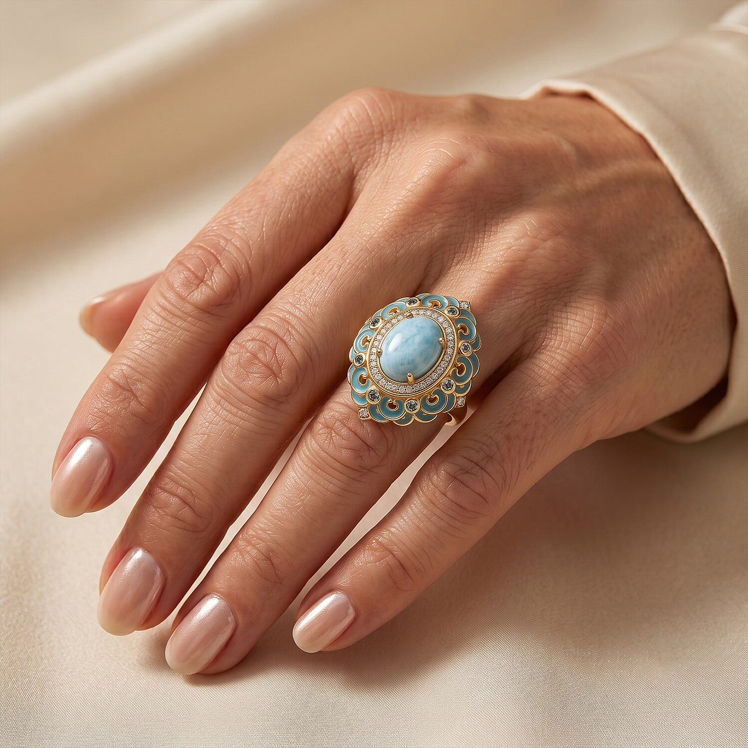 D'Joy AAA Larimar, Multi Gemstone Ring in 18K Vermeil YG Over Sterling Silver (Size 6.0) 5.00 ctw
