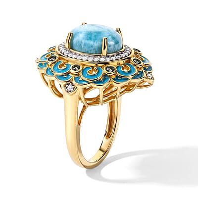 D'Joy AAA Larimar, Multi Gemstone Ring in 18K Vermeil YG Over Sterling Silver (Size 6.0) 5.00 ctw