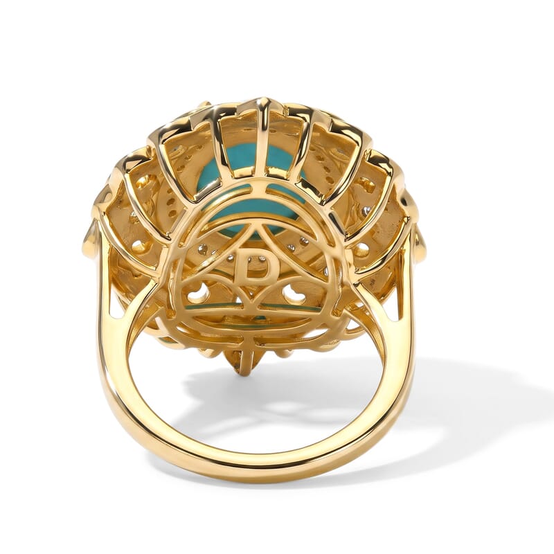 D'Joy AAA Larimar and Multi Gemstone 5.00 ctw Seawave Halo Ring in 18K Vermeil Yellow Gold Over Sterling Silver (Size 6.0)
