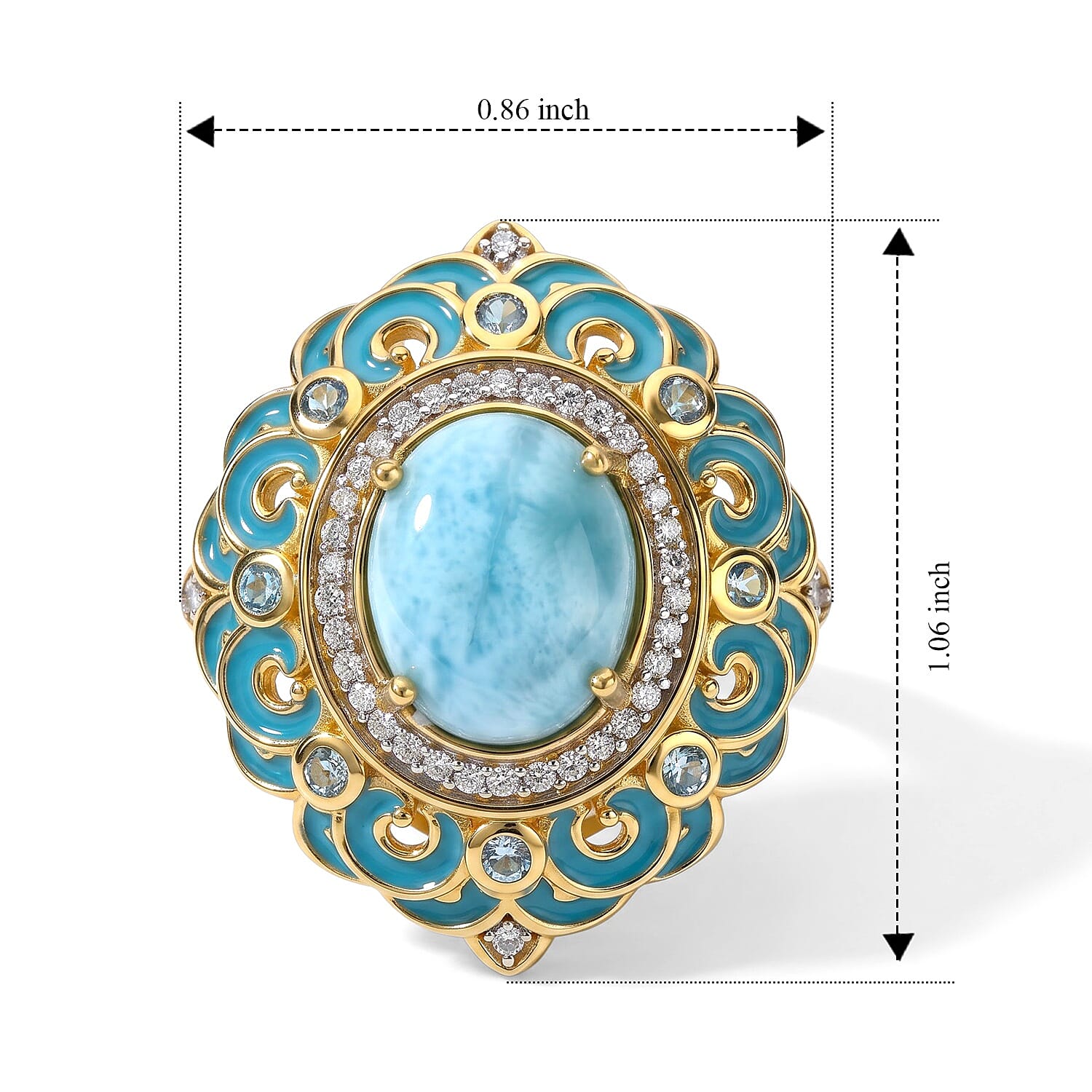D'Joy AAA Larimar, Multi Gemstone Ring in 18K Vermeil YG Over Sterling Silver (Size 6.0) 5.00 ctw