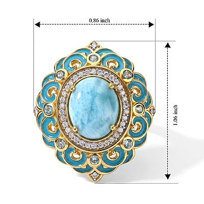 D'Joy AAA Larimar, Multi Gemstone Ring in 18K Vermeil YG Over Sterling Silver (Size 6.0) 5.00 ctw