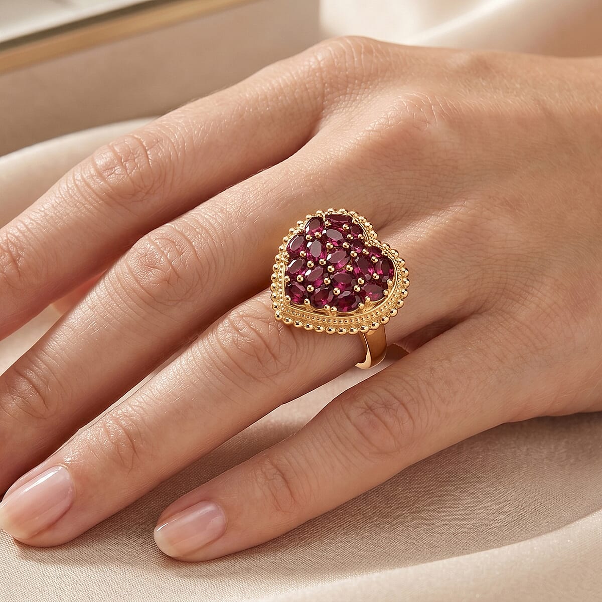 EverTrue Orissa Rhodolite Garnet 3.75 ctw Language of Love Collection Ring in 18K YG Plated (Size 10.0) image number 1