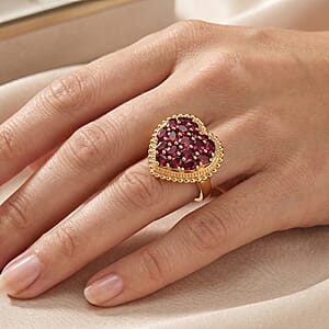 EverTrue Orissa Rhodolite Garnet 3.75 ctw Language of Love Collection Ring in 18K YG Plated (Size 9.0)