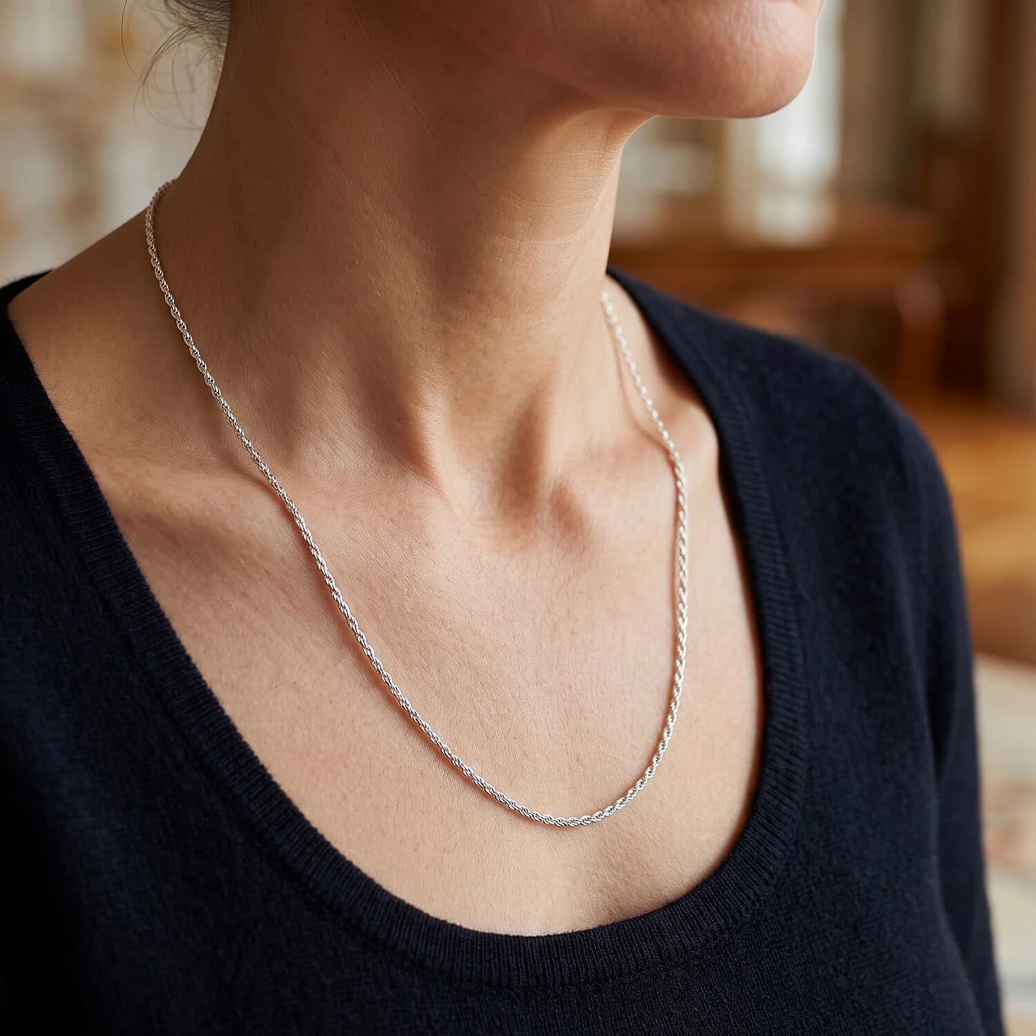 Italian 1.4mm Rope Chain Necklace in Sterling Silver 3.75 Grams 20 Inches