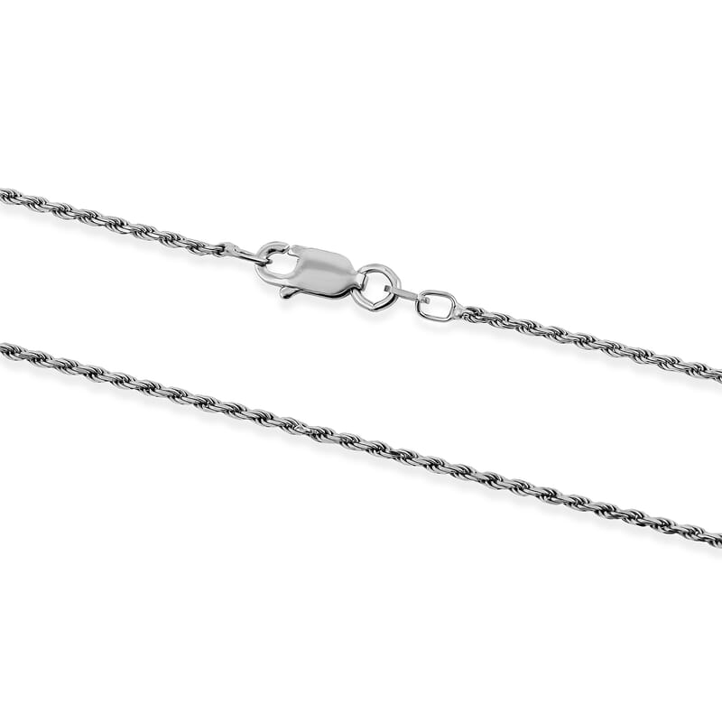Italian 1.4mm Rope Chain Necklace in Black Rhodium Over Sterling Silver 3.75 Grams 20 Inches