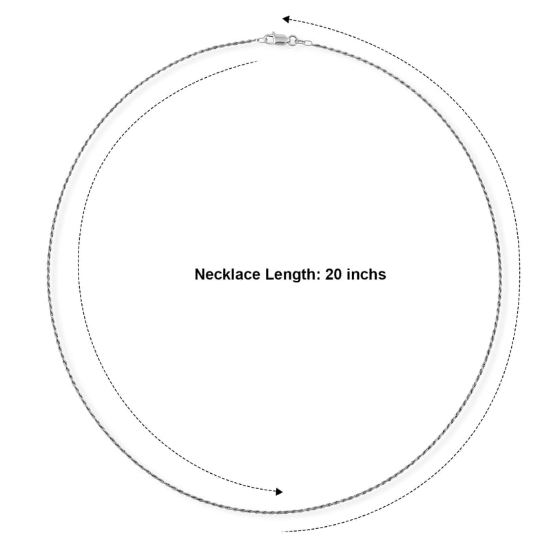 Italian 1.4mm Rope Chain Necklace in Black Rhodium Over Sterling Silver 3.75 Grams 20 Inches
