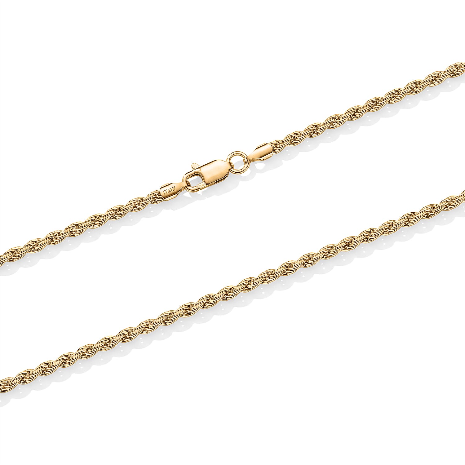 Italian 2.5mm Rope Chain Necklace in 14K YG Over Sterling Silver 9.75 Grams 20 Inches