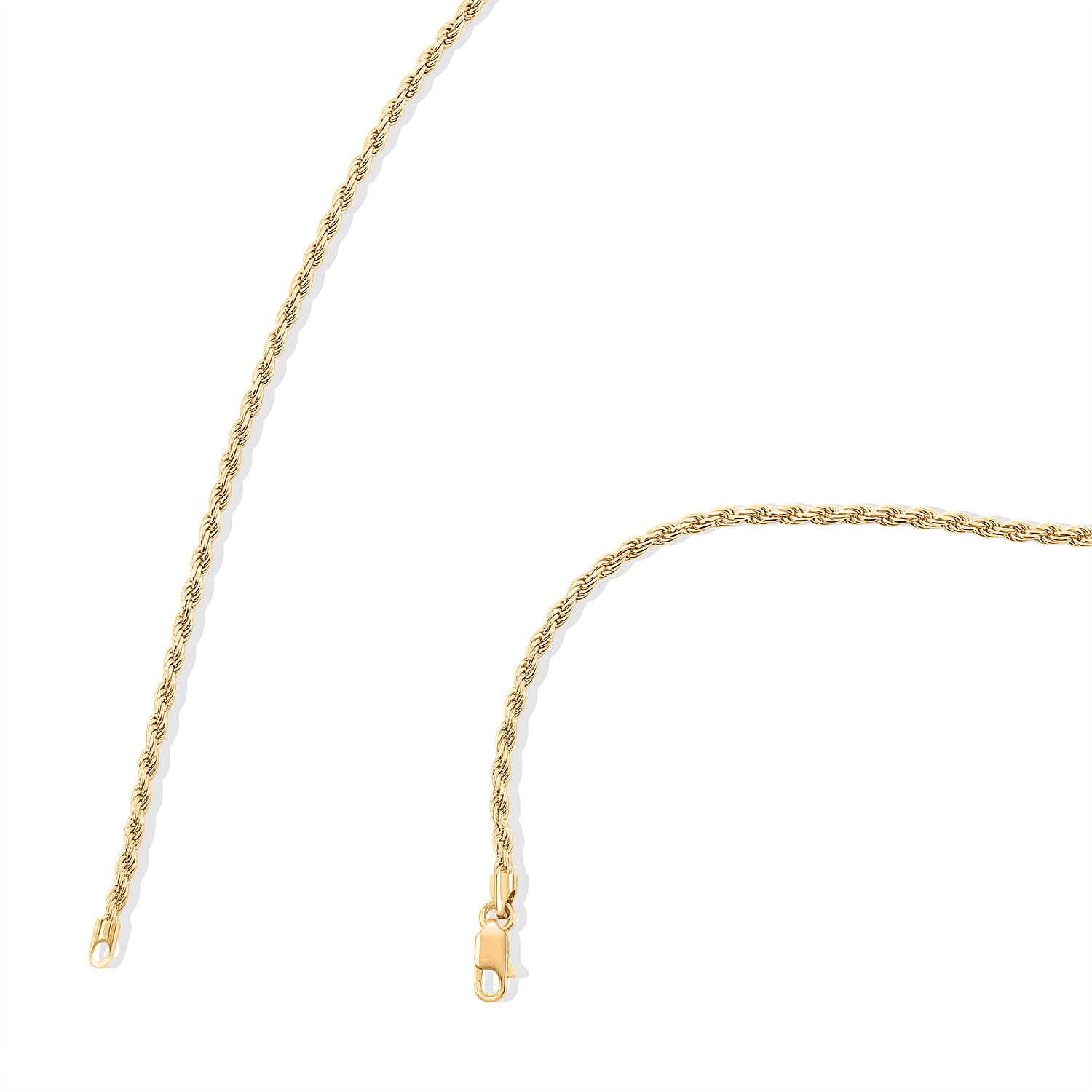 Italian 2.5mm Rope Chain Necklace in 14K YG Over Sterling Silver 9.75 Grams 20 Inches