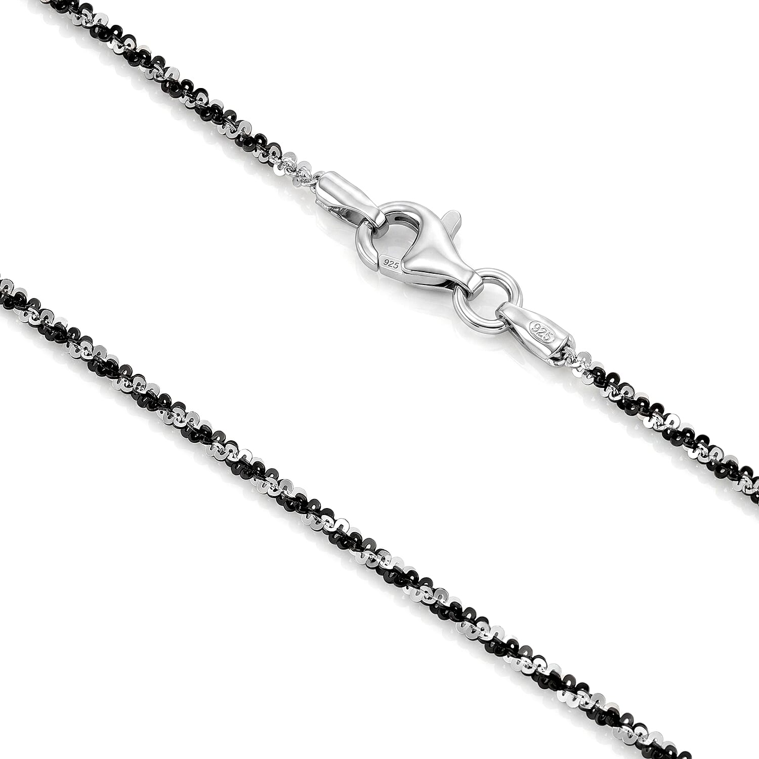 Italian 1.4mm Margherita Chain Necklace in Black Rhodium and Sterling Silver 3.10 Grams 20 Inches
