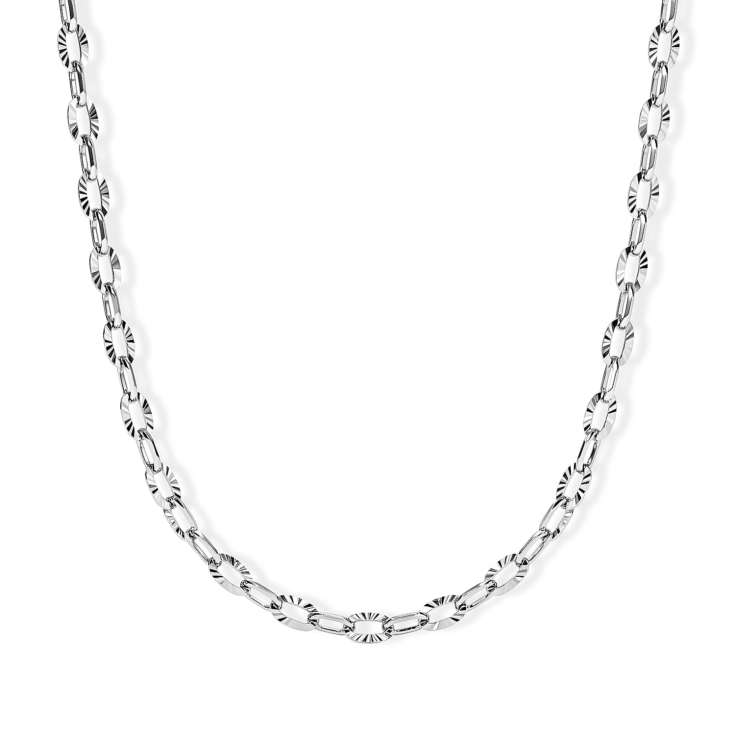 Italian 1.2mm Drop Oval Star Chain Necklace in Rhodium Over Sterling Silver 2.15 Grams 20 Inches