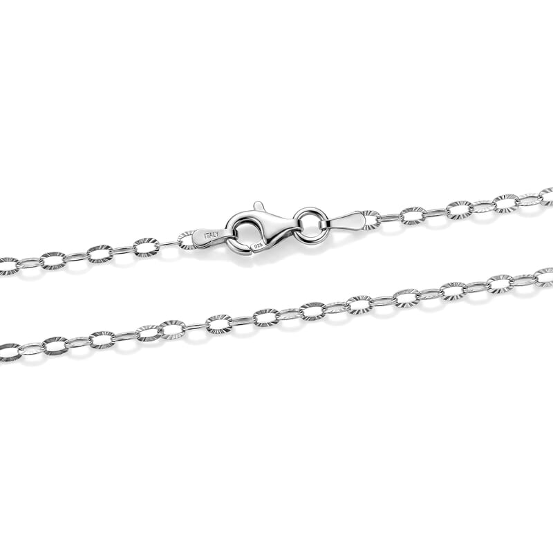 Italian 1.2mm Drop Oval Star Chain Necklace in Rhodium Over Sterling Silver 2.15 Grams 20 Inches