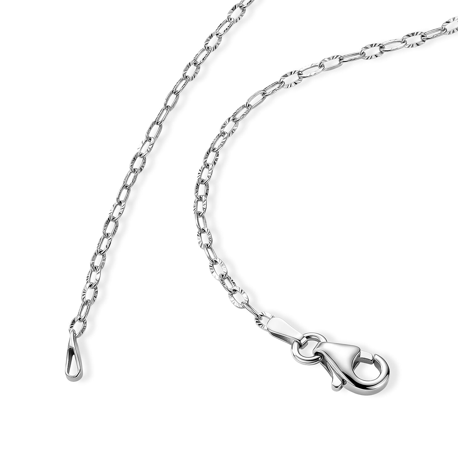 Italian 1.2mm Drop Oval Star Chain Necklace in Rhodium Over Sterling Silver 2.15 Grams 20 Inches