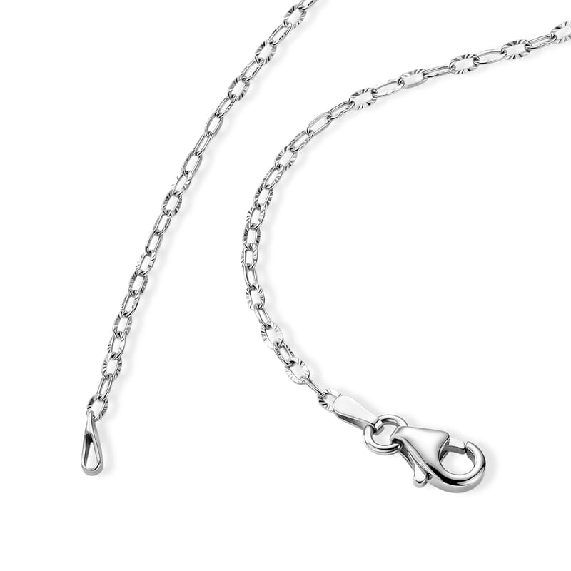 Italian 1.2mm Drop Oval Star Chain Necklace in Rhodium Over Sterling Silver 2.15 Grams 20 Inches