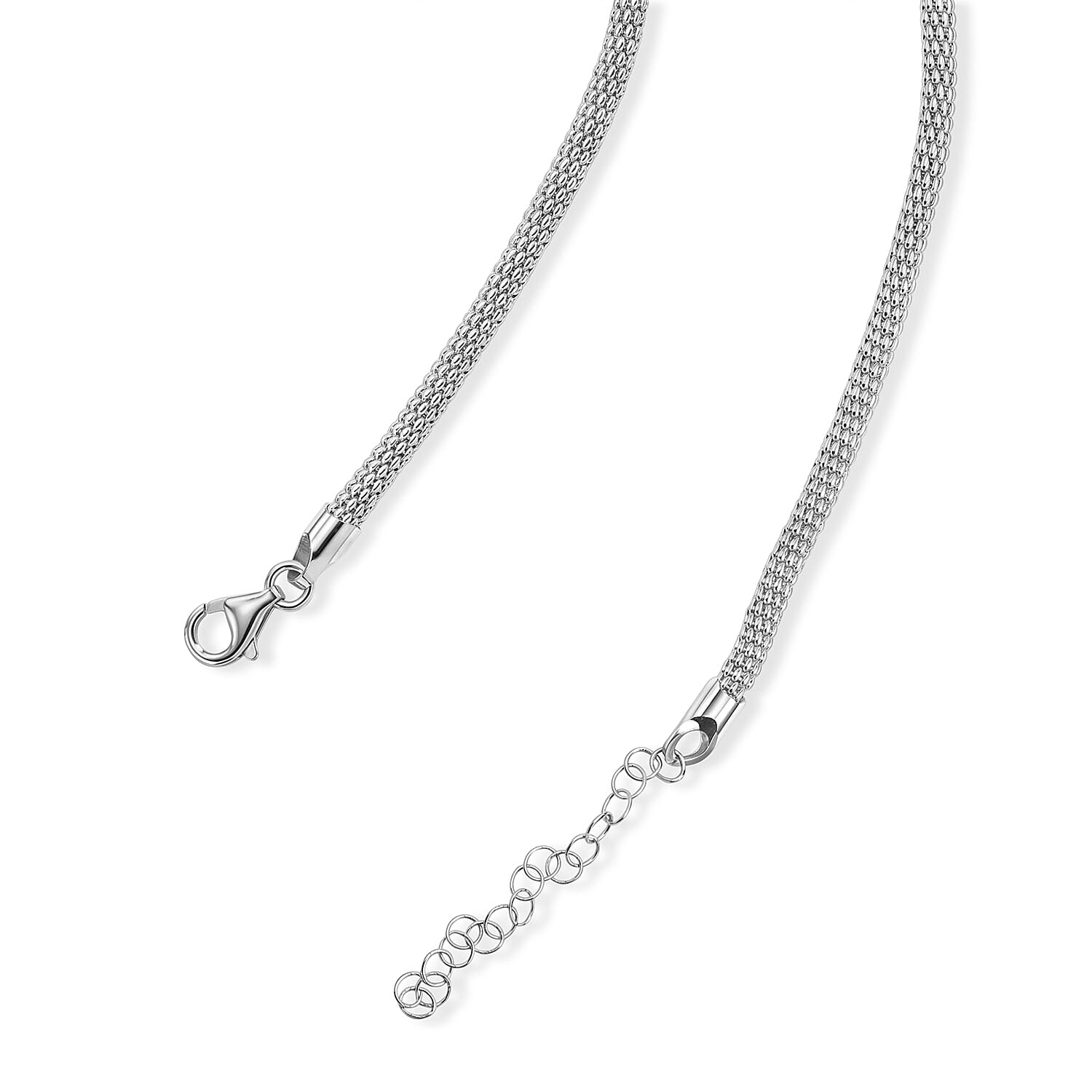 Italian 10mm Popcorn New Light Necklace in Rhodium Over Sterling Silver 8.30 Grams 20 Inches