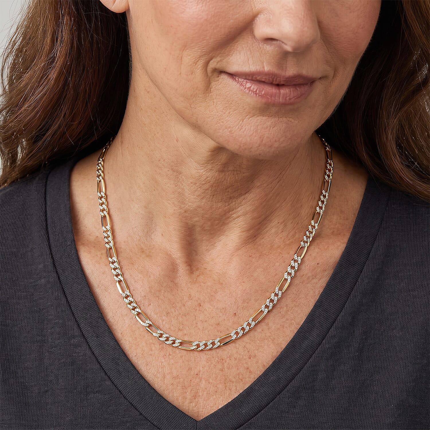 5mm Figaro Super Flat Chain Necklace in 14K YG Over and Sterling Silver 9.15 Grams 20 Inches