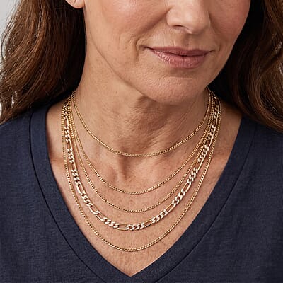 5mm Figaro Super Flat Chain Necklace in 14K YG Over and Sterling Silver 9.15 Grams 20 Inches