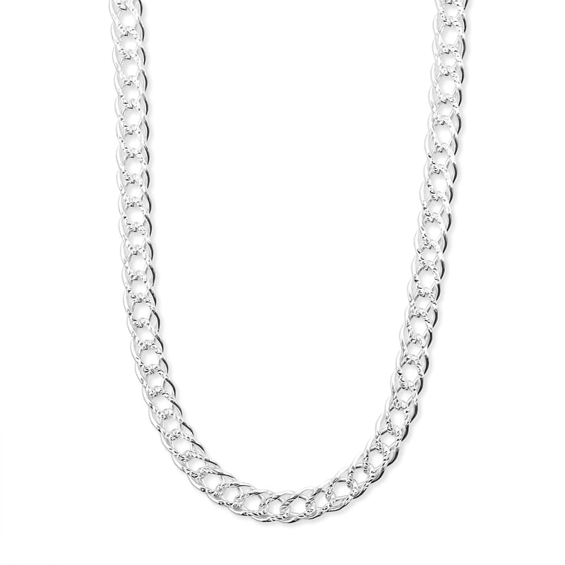 Italian 6mm Double Rombo Pave Chain Necklace in Sterling Silver 20 Inches 39.74 Grams