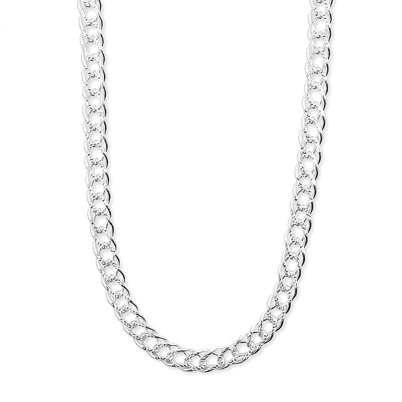 6mm Double Rombo Pave Chain Necklace in Sterling Silver 20 Inches 39.74 Grams