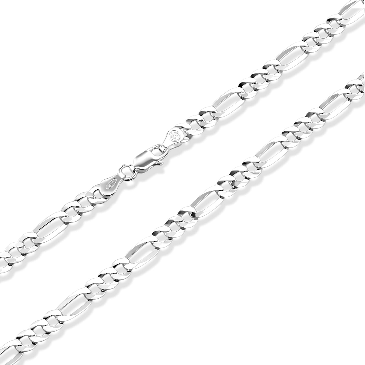 4.5mm Figaro Superflat Necklace in Sterling Silver 24 Inches 11.48 Grams