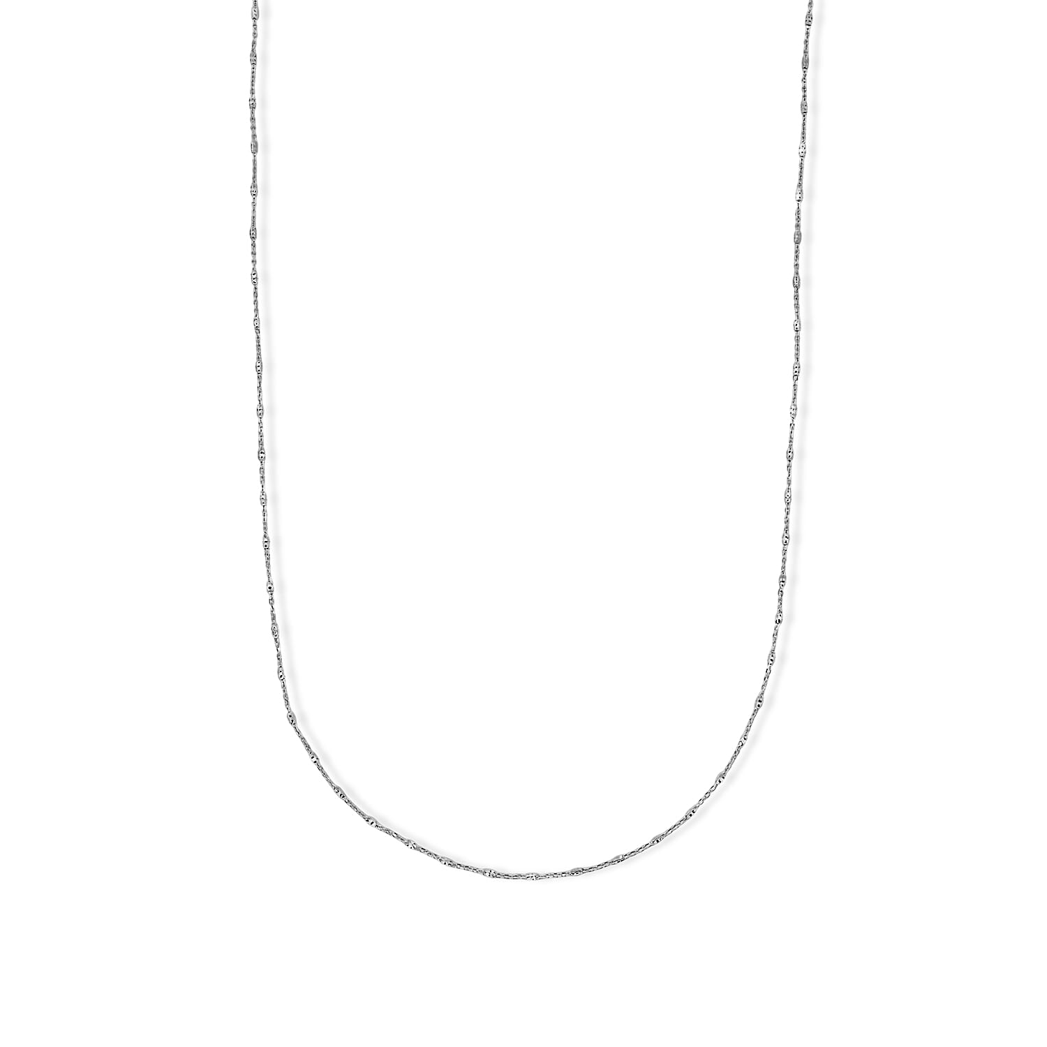 Italian 1.4mm Tube Brite Long Chain Necklace in Rhodium Over Sterling Silver 2.40 Grams 18 Inches