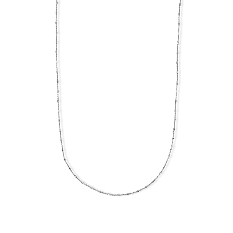 Italian 1.4mm Tube Brite Long Chain Necklace in Rhodium Over Sterling Silver 2.40 Grams 18 Inches