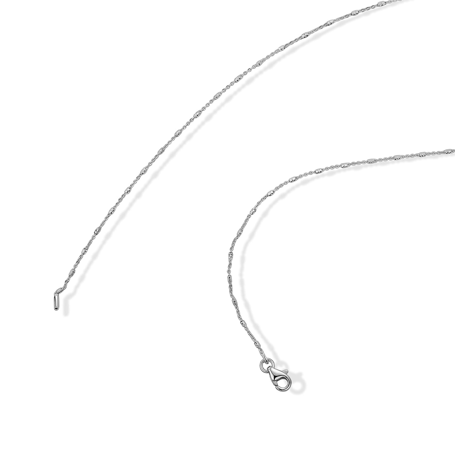 Italian 1.4mm Tube Brite Long Chain Necklace in Rhodium Over Sterling Silver 2.40 Grams 18 Inches