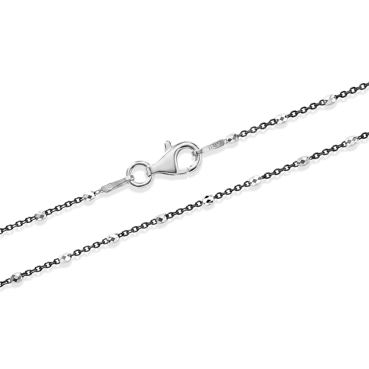 Italian 1.4mm Tube Brite Long Chain Necklace in Black Rhodium and Sterling Silver 2.40 Grams 18 Inches