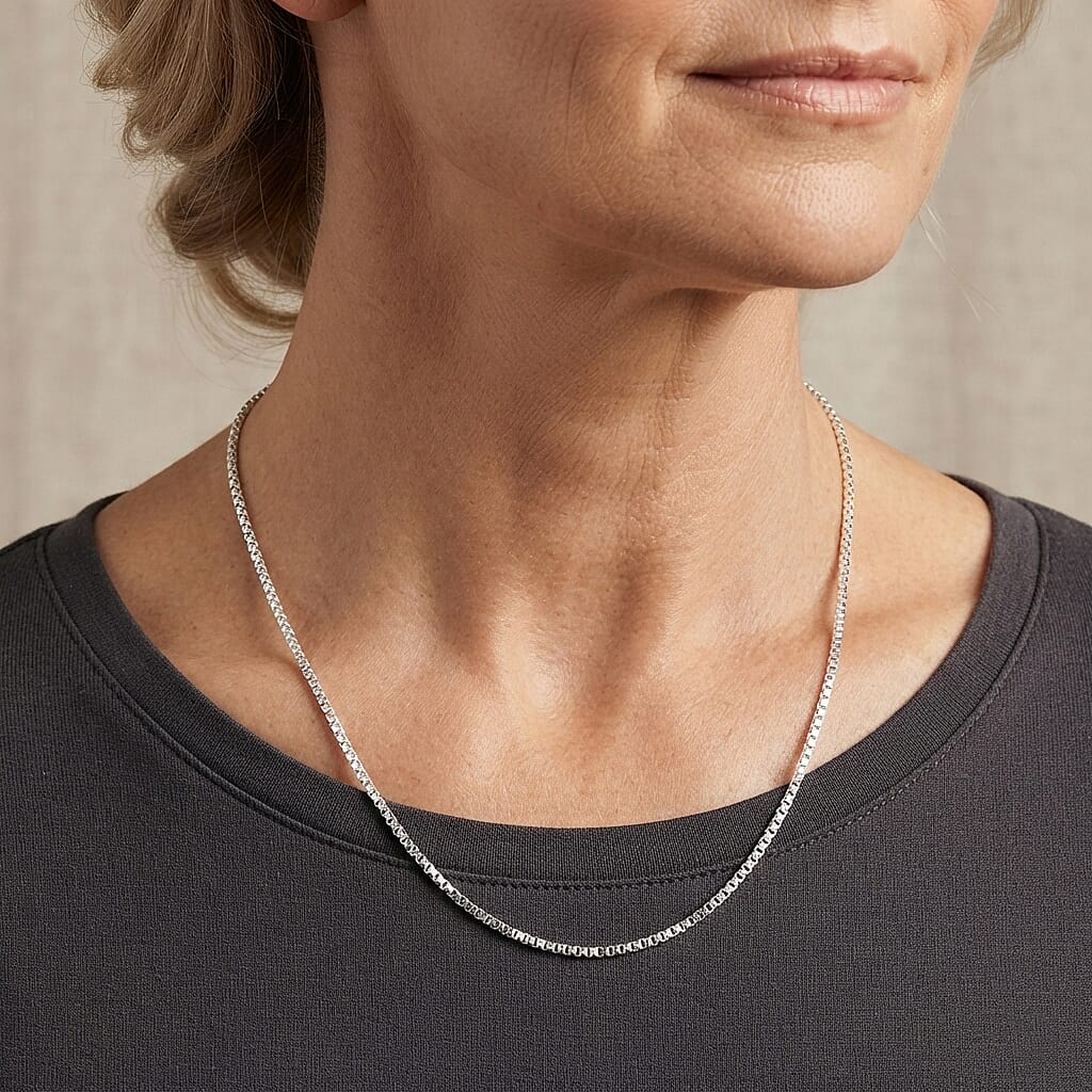 Italian 1.2mm Round Box Silk Chain Necklace in Sterling Silver 3.75 Grams 18 Inches