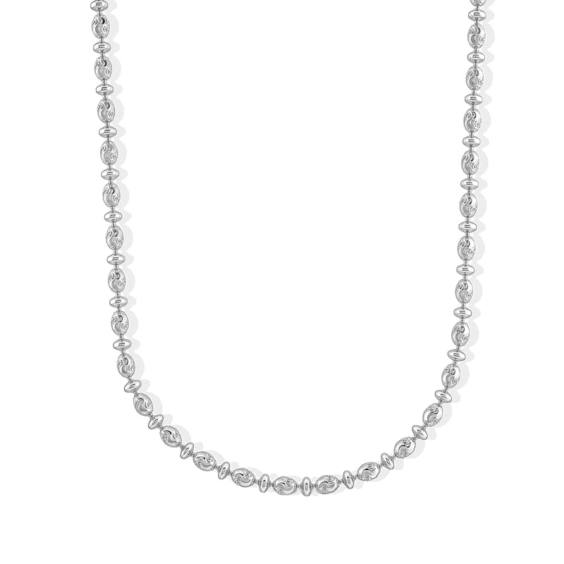 Italian 0.6mm Saturno Chain Necklace in Rhodium Over Sterling Silver 13.40 Grams 18 Inches