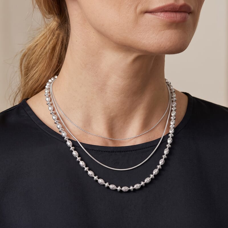 Italian 0.6mm Saturno Chain Necklace in Rhodium Over Sterling Silver 13.40 Grams 18 Inches