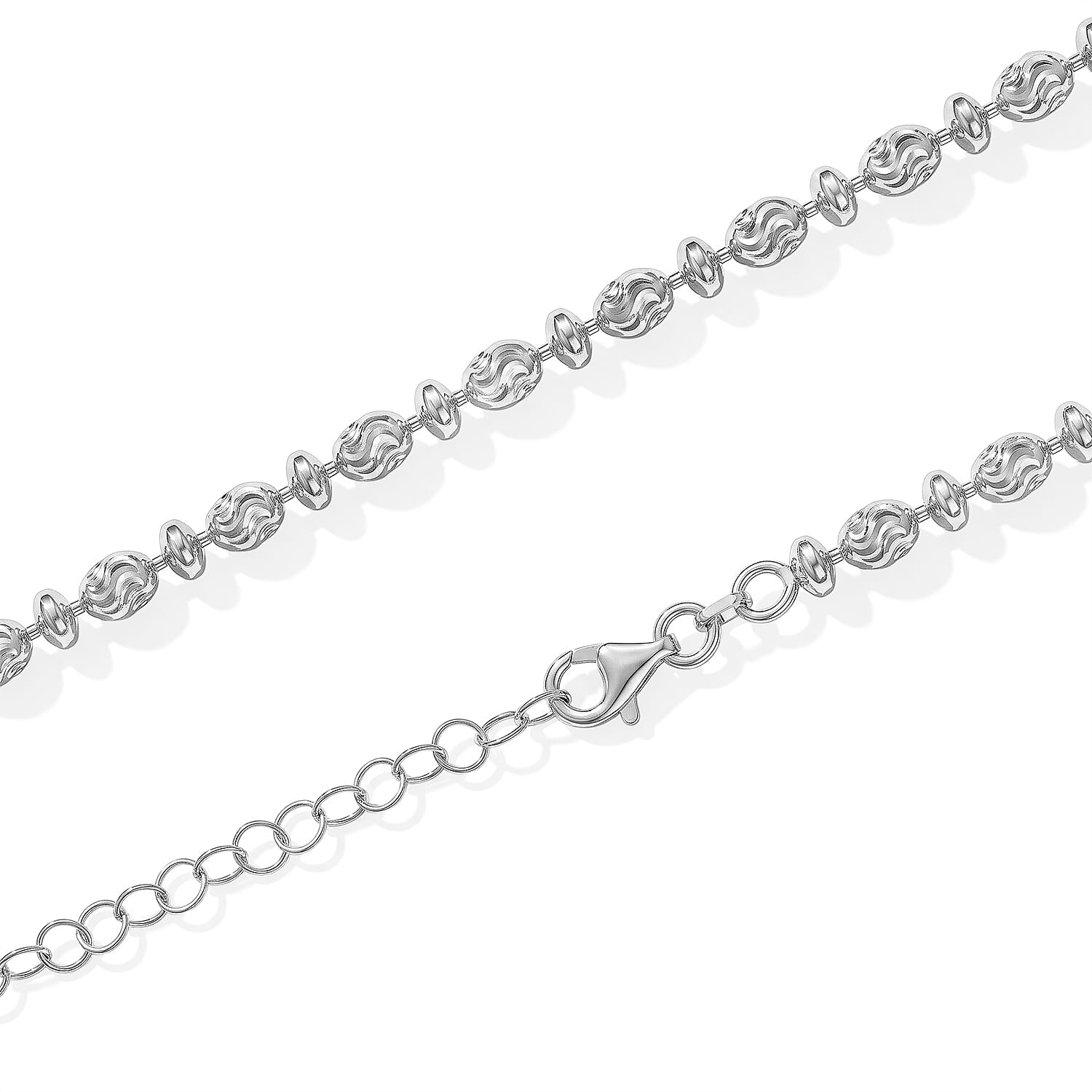 Italian 0.6mm Saturno Chain Necklace in Rhodium Over Sterling Silver 13.40 Grams 18 Inches