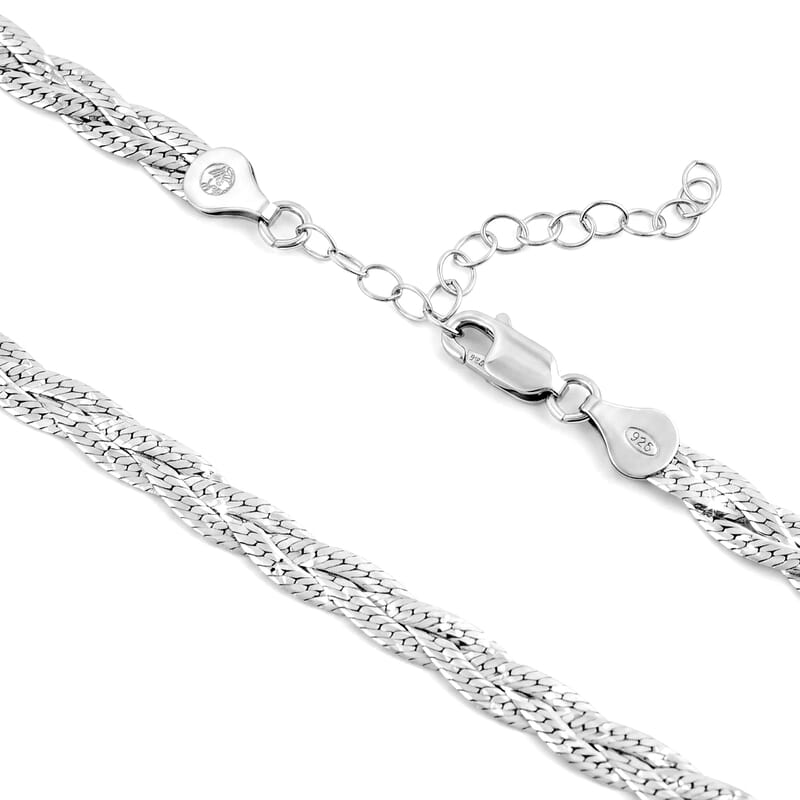 Italian 2mm Braided Chain Necklace in Rhodium Over Sterling Silver 9.40 Grams 18 Inches