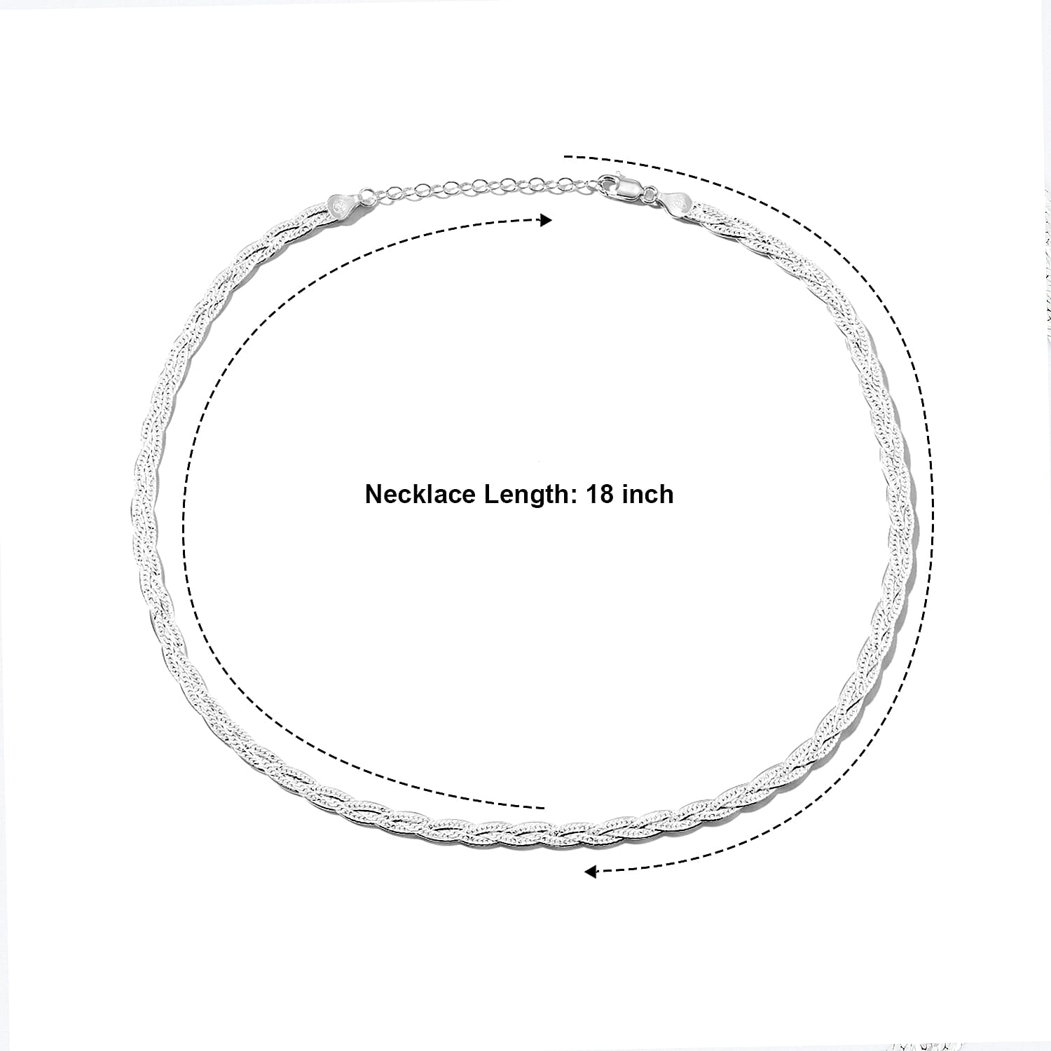 Italian 2mm Braided Chain Necklace in Rhodium Over Sterling Silver 9.40 Grams 18 Inches