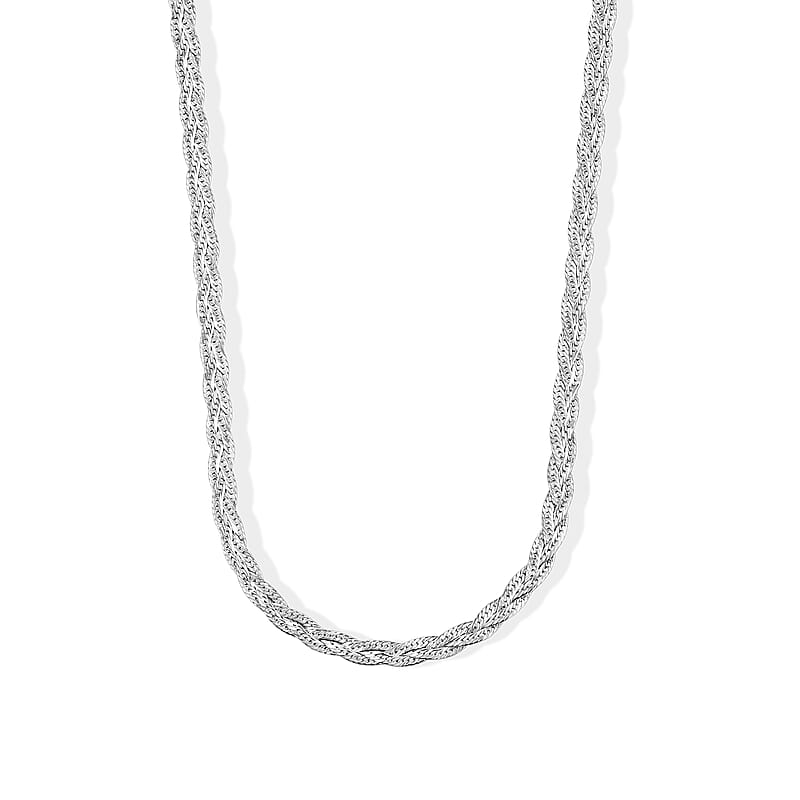 2mm Braided Chain Necklace in Rhodium Over Sterling Silver 9.40 Grams 18 Inches