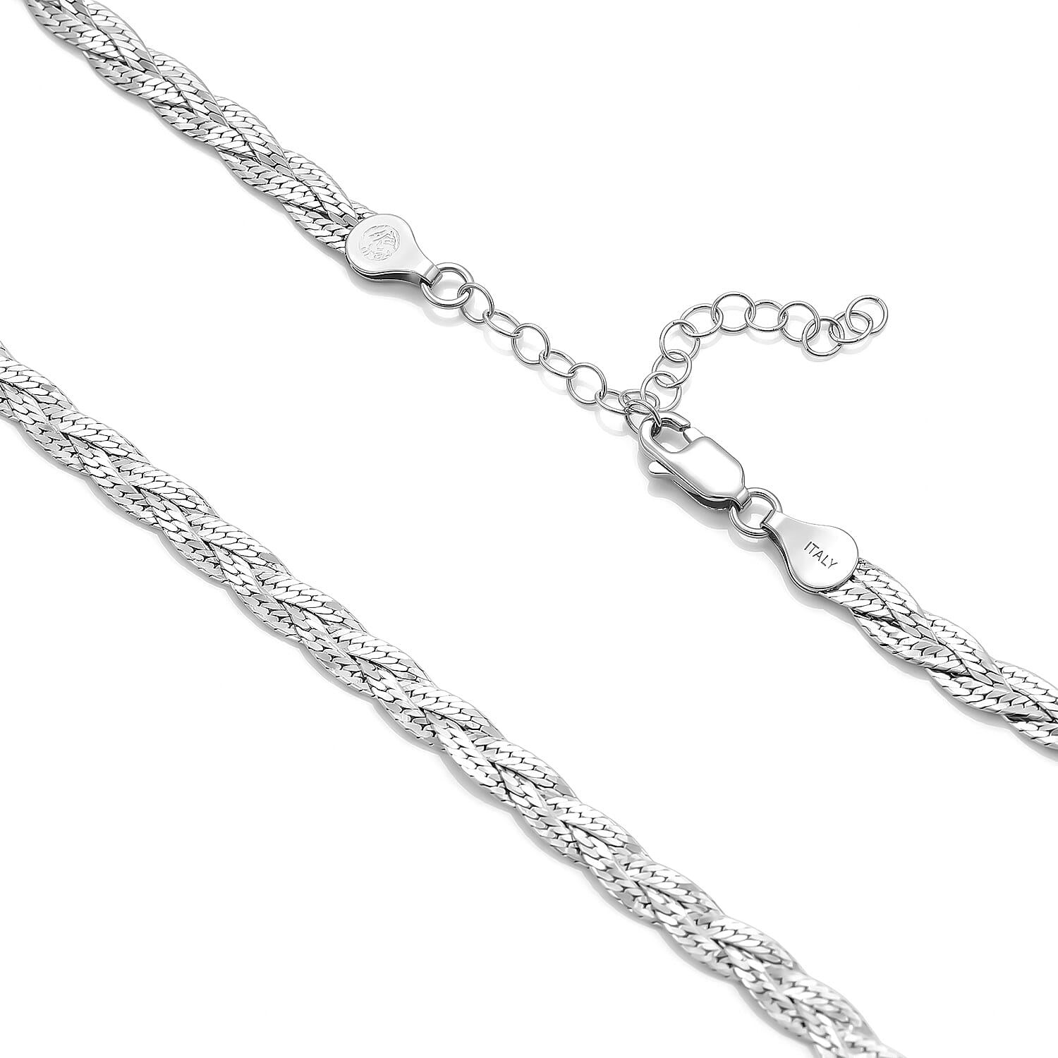 2mm Braided Chain Necklace in Rhodium Over Sterling Silver 9.40 Grams 18 Inches