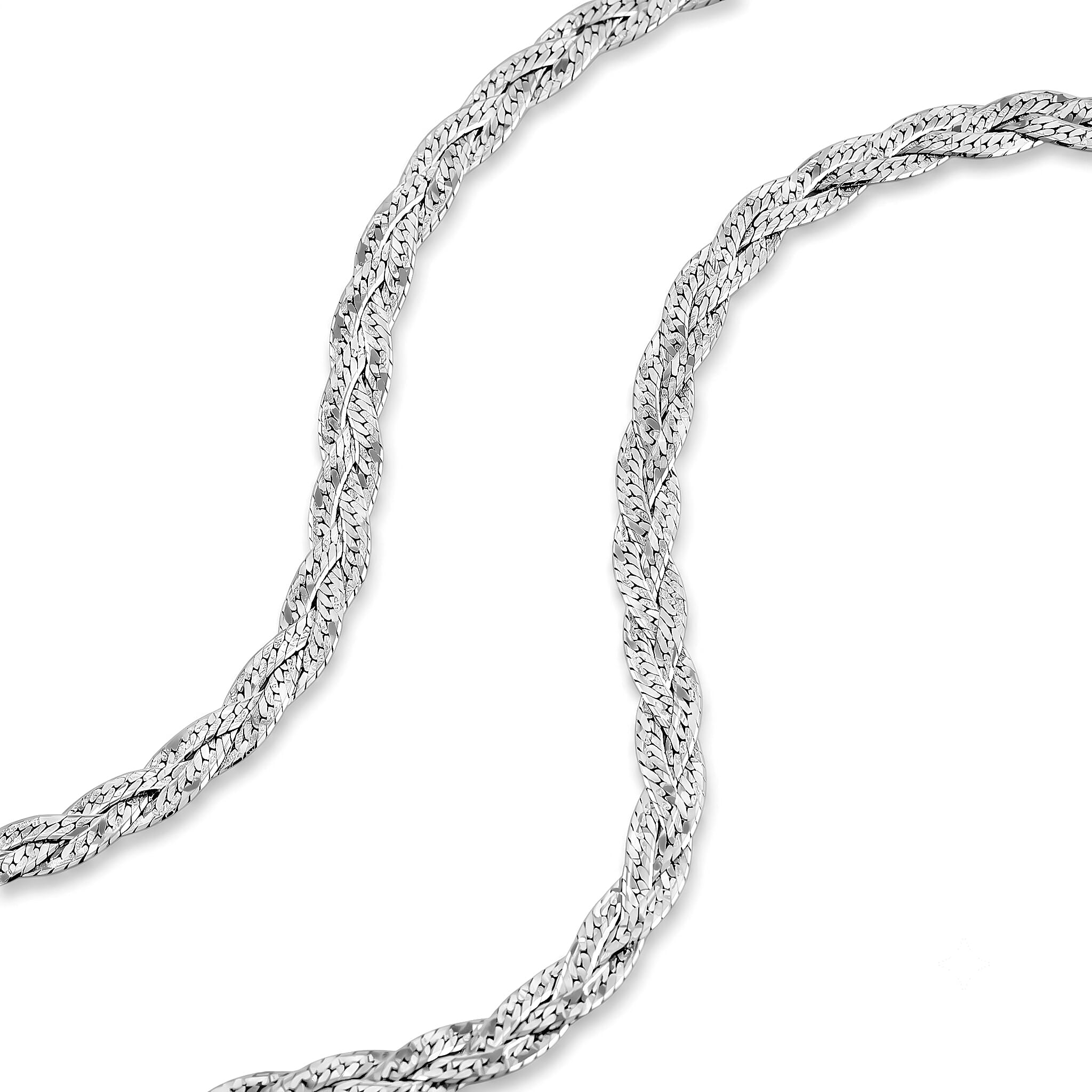 2mm Braided Chain Necklace in Rhodium Over Sterling Silver 9.40 Grams 18 Inches