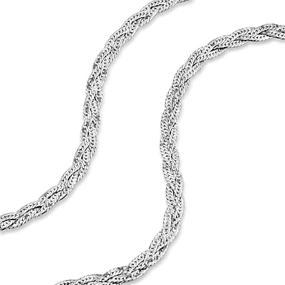 2mm Braided Chain Necklace in Rhodium Over Sterling Silver 9.40 Grams 18 Inches