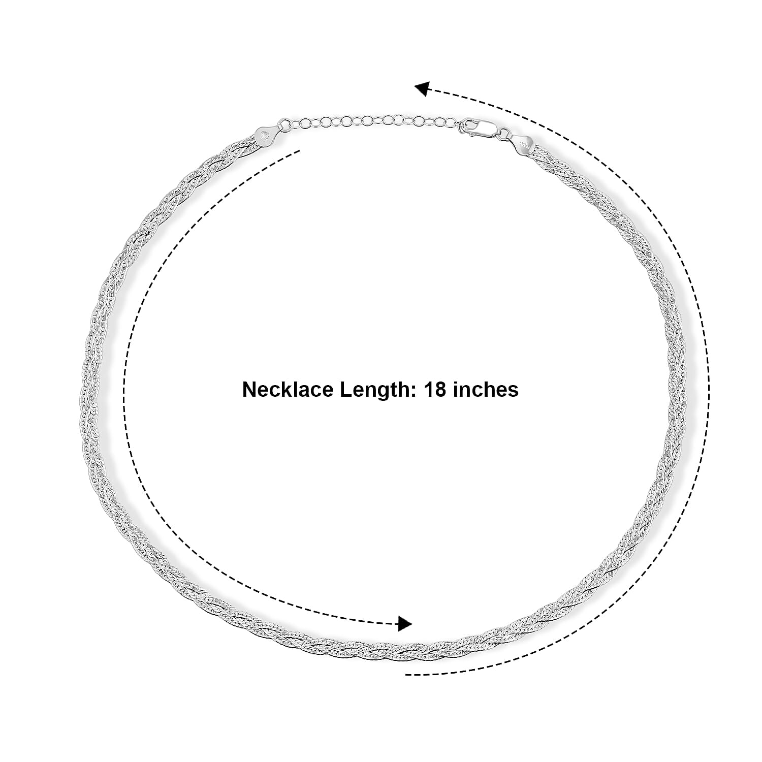 2mm Braided Chain Necklace in Rhodium Over Sterling Silver 9.40 Grams 18 Inches