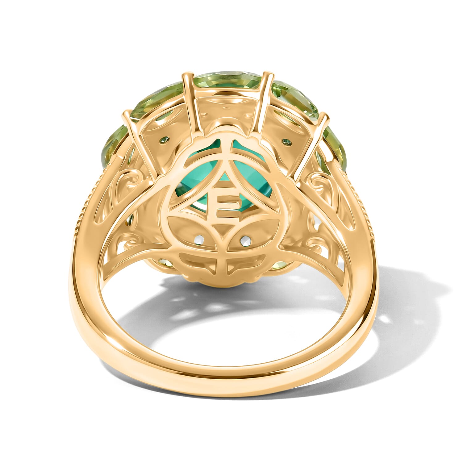 EverTrue Peacock Quartz (Triplet) and Multi Gemstone 7.00 ctw Royal Peacock Petal Ring in 18K YG Plated (Size 6.0)