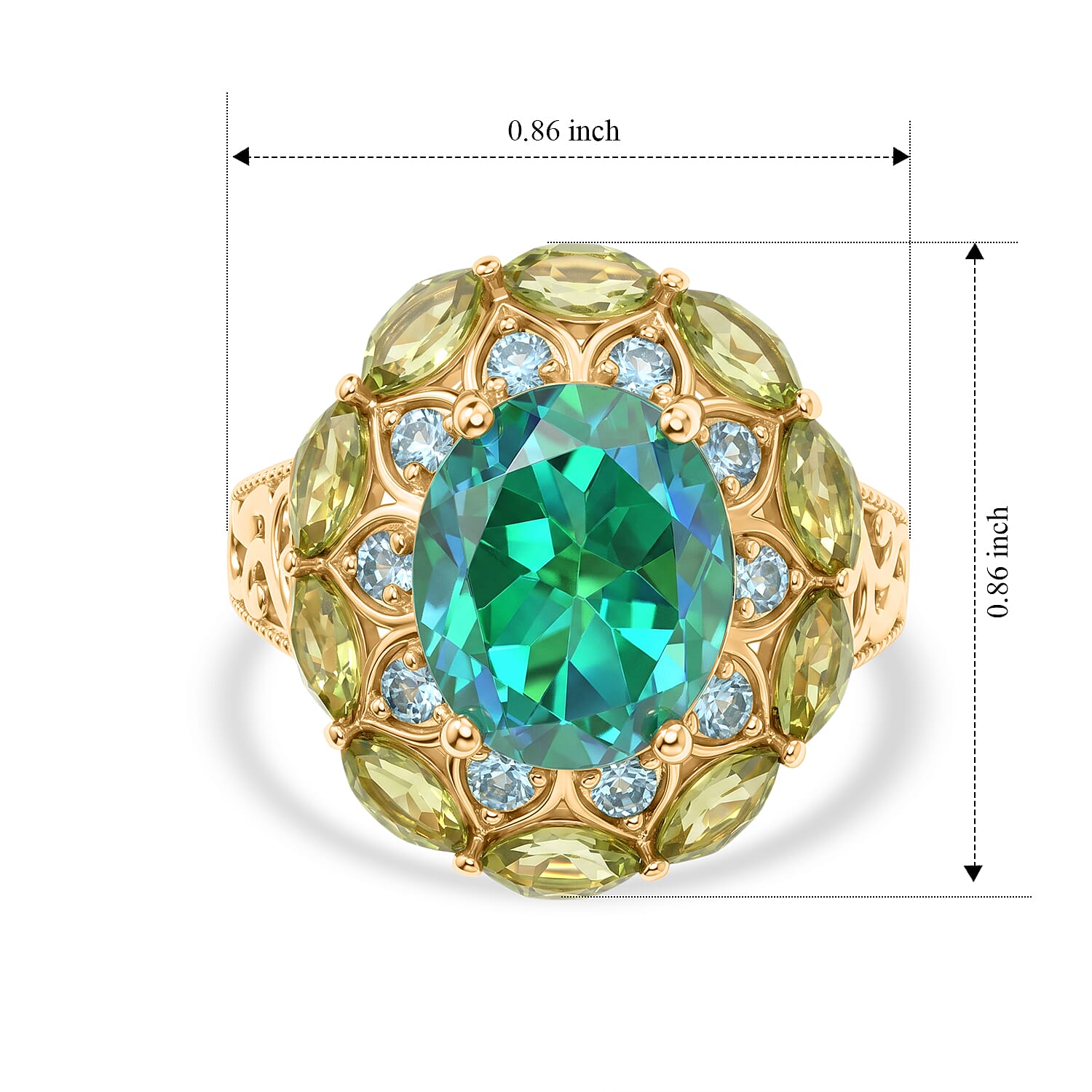 EverTrue Peacock Quartz (Triplet) and Multi Gemstone 7.00 ctw Royal Peacock Petal Ring in 18K YG Plated (Size 6.0)