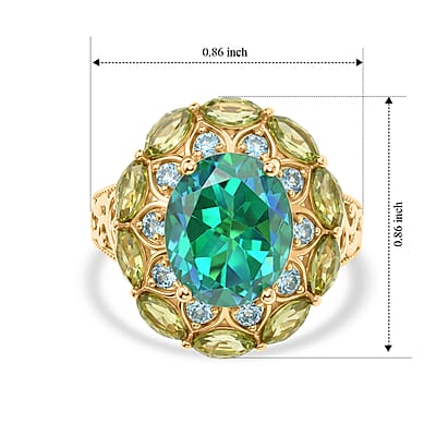 EverTrue Peacock Quartz (Triplet) and Multi Gemstone 7.00 ctw Royal Peacock Petal Ring in 18K YG Plated (Size 6.0)